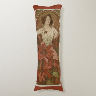 Alphonse Mucha Art Nouveau Robijn Vintage Bloemmot Lichaamskussen