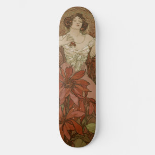 Alphonse Mucha Art Nouveau Robijn Vintage Bloemmot Skateboard