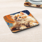 Alphonse Mucha Art Nouveau Sinaasappel Cat Bier Onderzetter (Linkerzijde)