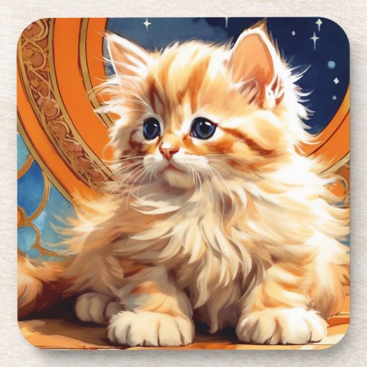 Alphonse Mucha Art Nouveau Sinaasappel Cat Bier Onderzetter (Voorkant)