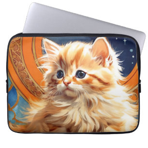 Alphonse Mucha Art Nouveau Sinaasappel Cat Laptop Sleeve