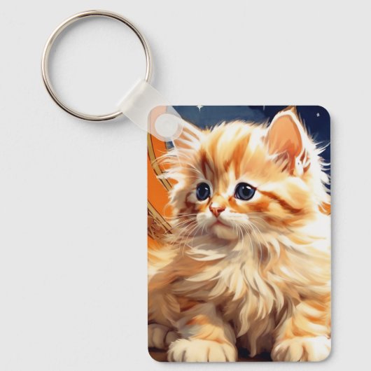 Alphonse Mucha Art Nouveau Sinaasappel Cat Sleutelhanger (Voorkant)