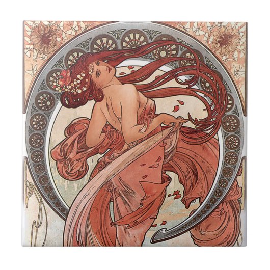 Alphonse Mucha Art Nouveau Tegels Tegeltje (Voorkant)
