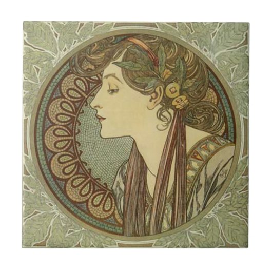Alphonse Mucha Art Nouveau Tegels Tegeltje (Voorkant)