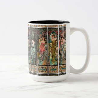 Alphonse Mucha art nouveau, , vrouwen, be Tweekleurige Koffiemok