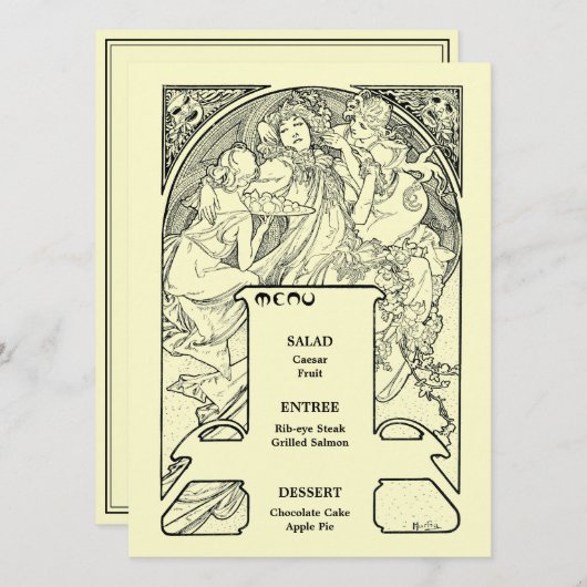 Alphonse Mucha Art Nouveau Wedding Menu (Voorkant / Achterkant)
