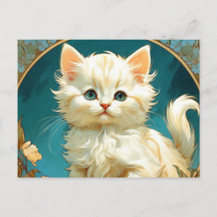 Alphonse Mucha Art Nouveau White Cat Feestdagenkaart