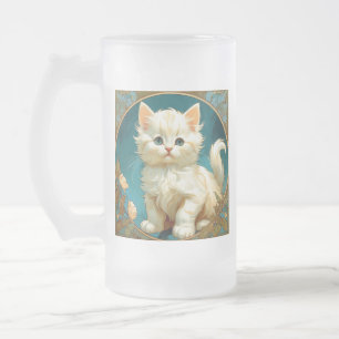 Alphonse Mucha Art Nouveau White Cat Matglas Bierpul
