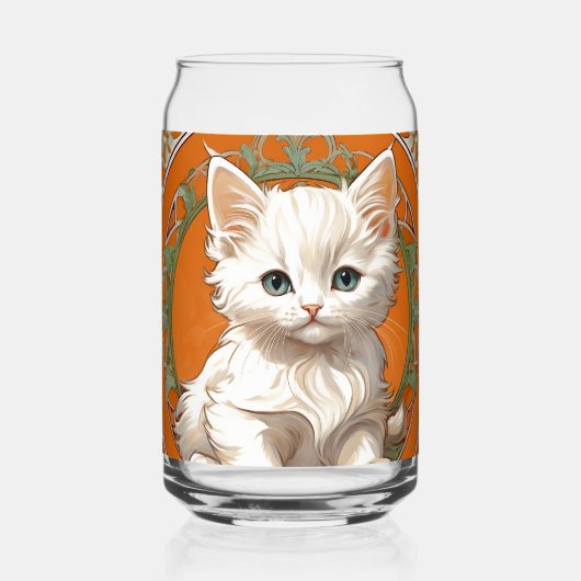 Alphonse Mucha Art Nouveau White Kitten Blikvorm Glas (Voorkant)
