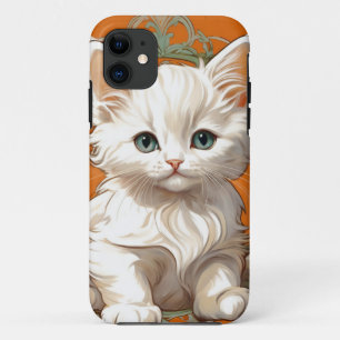 Alphonse Mucha Art Nouveau White Kitten iPhone 11 Hoesje