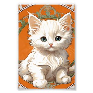 Alphonse Mucha Art Nouveau White Kitten Foto Afdruk