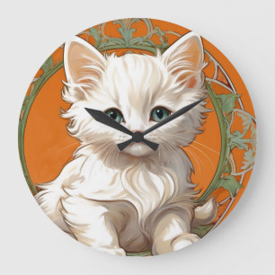 Alphonse Mucha Art Nouveau White Kitten Grote Klok
