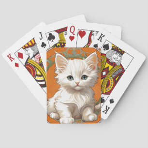 Alphonse Mucha Art Nouveau White Kitten Pokerkaarten