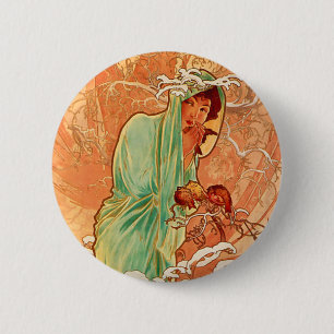 Alphonse Mucha Art Nouveau Winter Ronde Button 5,7 Cm