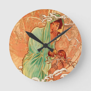 Alphonse Mucha Art Nouveau Winter Ronde Klok