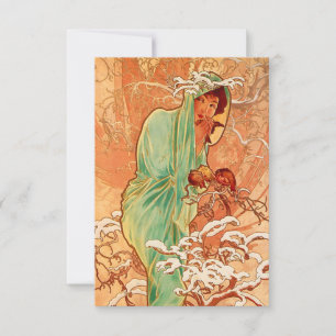 Alphonse Mucha Art Nouveau Winter RSVP Kaartje