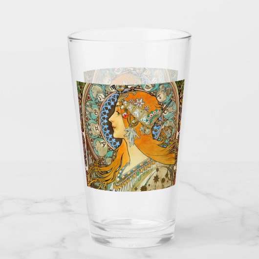 Alphonse Mucha Art Nouveau Zodiac Glas (Voorkant)