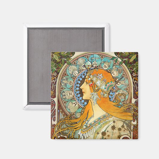 Alphonse Mucha Art Nouveau Zodiac Magneet (Voorkant / Achterkant)