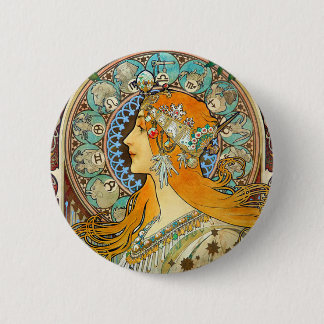 Alphonse Mucha Art Nouveau Zodiac Ronde Button 5,7 Cm
