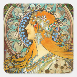 Alphonse Mucha Art Nouveau Zodiac Vierkante Sticker