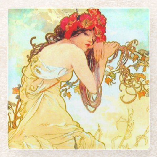 Alphonse Mucha Art Summer Glazen Onderzetter (Voorkant)