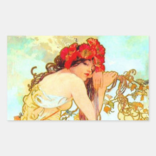 Alphonse Mucha Art Summer Rechthoekige Sticker