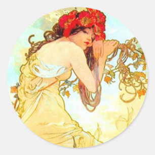 Alphonse Mucha Art Summer Ronde Sticker
