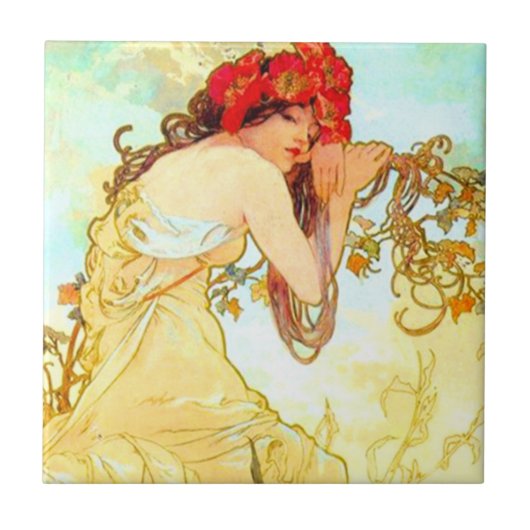 Alphonse Mucha Art Summer Tegeltje (Voorkant)
