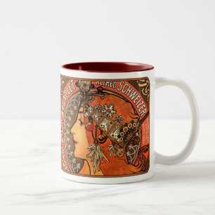 Alphonse Mucha Beauful Art Nouveau Lady Mok/Cup Tweekleurige Koffiemok
