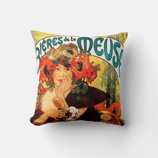 Alphonse Mucha Beer van de Muse Pillow Kussen (Voorkant)