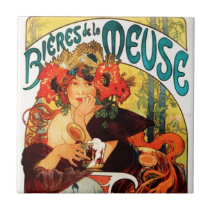 Alphonse Mucha Beer van de Muse Tile Tegeltje