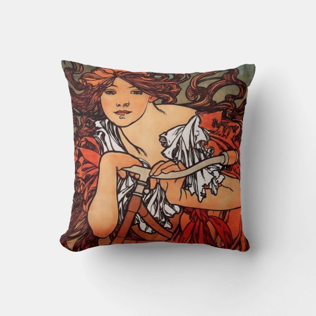 Alphonse Mucha  Bicycle Pillow Kussen (Voorkant)