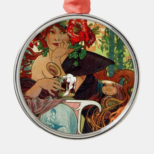 Alphonse Mucha Bieres de La Meuse Metalen Ornament (Voorkant)