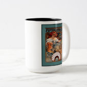 Alphonse Mucha Biscuits Lefevre-Utile Speckled van Tweekleurige Koffiemok (Voorkant rechts)