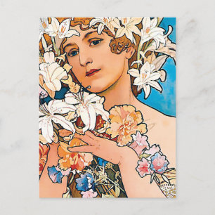 Alphonse Mucha - Bloem - Retro Art Nouveau Briefkaart