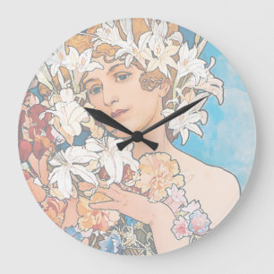 Alphonse Mucha - Bloem - Retro Art Nouveau Grote Klok