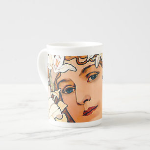Alphonse Mucha - Bloem - Retro Art Nouveau Porselein Kop