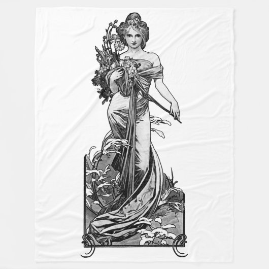Alphonse Mucha Broken Blossom Fleece Deken (Voorkant)