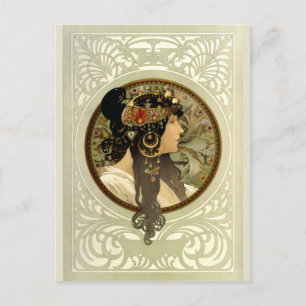 Alphonse Mucha - Byzantijnse hoofden brunette Briefkaart