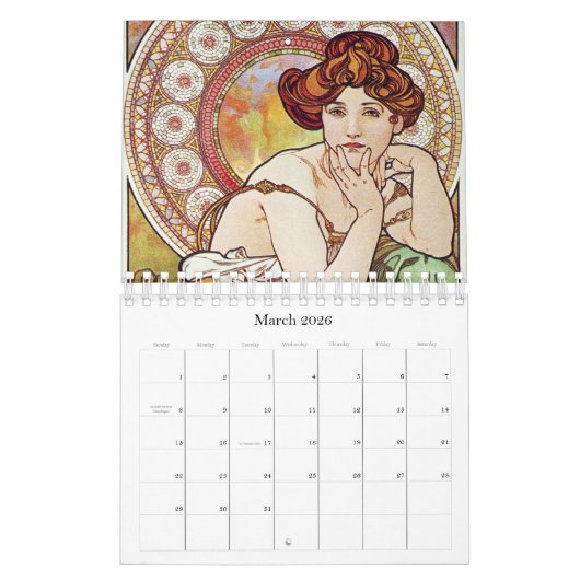 Alphonse Mucha Calendrier des oeuvres d'art (Mar 2026)