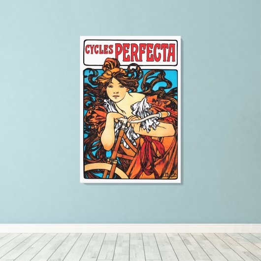 Alphonse Mucha - Cycla Perfecta Retro Art Nouveau Canvas Afdruk (Insitu (Houten vloer))