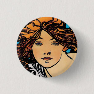 Alphonse Mucha - Cycles Perfecta Retro Art Nouveau Ronde Button 3,2 Cm