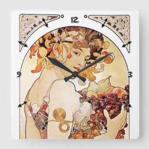 Alphonse Mucha Dame With Fruit Vierkante Klok