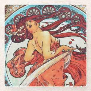 Alphonse Mucha Dance Art Nouveau Painting Glazen Onderzetter