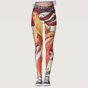 Alphonse Mucha Dance Art Nouveau Painting Leggings