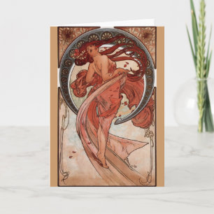 Alphonse Mucha, "Dance" Art Nouveau Wenskaart Kaart