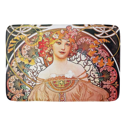 Alphonse Mucha Daydroom Floral  Art Nouveau Badmat (Voorkant)