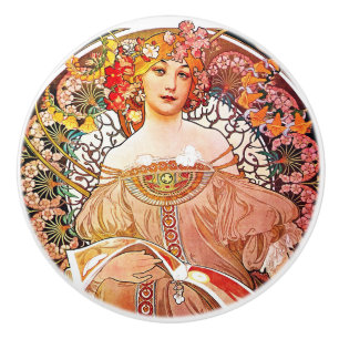 Alphonse Mucha Daydroom Floral Art Nouveau Keramische Knop