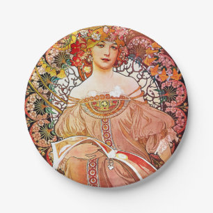 Alphonse Mucha Daydroom Floral  Art Nouveau Papieren Bordje