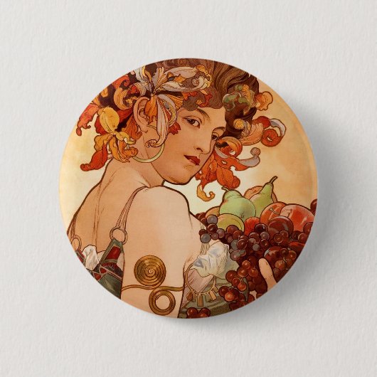 Alphonse Mucha - De groeten Ronde Button 5,7 Cm (Voorkant)